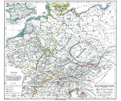 Historische Karte: DEUTSCHLAND – ALTGERMANIEN, um 450 (Plano) 