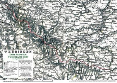 Erste Rennsteig Wanderkarte von 1889 (A3 auf A  5 gefaltet) 