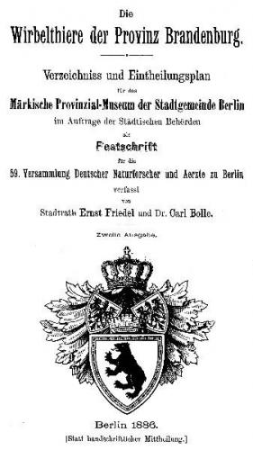 Die Wirbelthiere der Provinz Brandenburg. Berlin 1886, eBook (Ebook) 